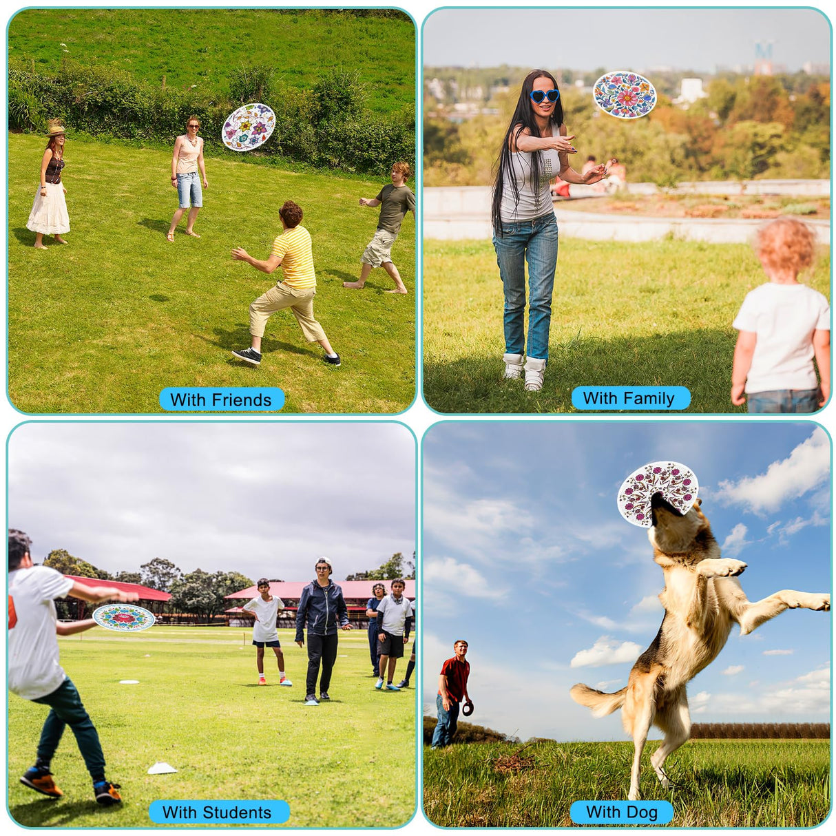 Mototo 30 Pieces Foldable Flying Disc Fans with Bag Folding Pocket Toy Set DIY Creative Gift Handheld Fabric Fan for Fun Party Favors Summer Outdoor Activity Game Halloween, White Mototo