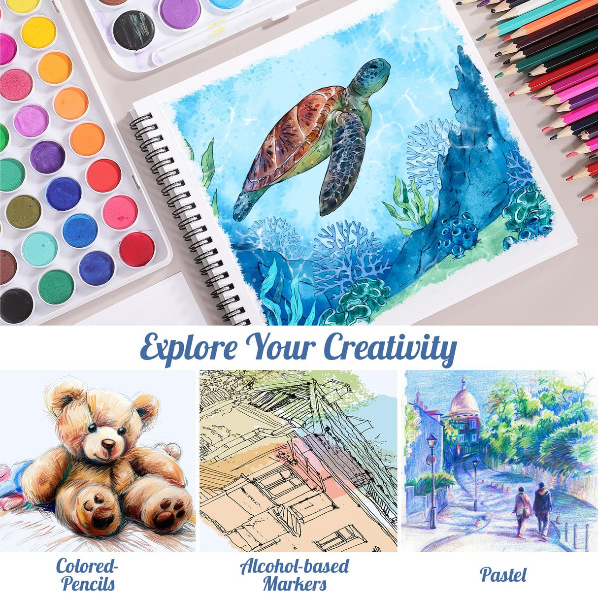 135lb/200gsm Marker Paper Pad, 8.3×8.9in Double Sided Bleedproof Sketch Pad, 30 Sheets Art Paper Spiral Sketchbook, Smooth Painting Coloring Alcohol Marker Paper for DIY, Gift Prudiut