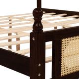 DNChuan King Size Platform Bed with Retro Style Rattan Headboard and Footboard,4-Post Wood Bed Frame with Central Enhanced,No Box Spring Needed, Espresso DNChuan