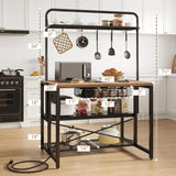 Jocoevol Kitchen Island with Storage, Bakers Rack with Power Outlet, Island Table for Kitchen, Bakers Rack with Storage, Large Kitchen Island Table, Coffee Bar Table with Shelf,5 Racks, Rustic Brown Jocoevol