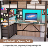 busyaeh Loft Bunk Bed with Desk Underneath, Loft Bed Twin Size with Desk, RGB LED Lights, and Charging Station, with Drawer Cabinets and Pegboards, Twin Max Load-Bearing Weight 400lbs, Oak Gray busyaeh