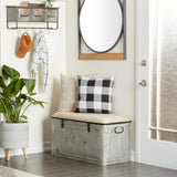 Deco 79 Metal Room Storage Bench Galvanized Entryway Bench with Cream Burlap Top and Black Latches, Bench 38" x 16" x 19", Gray Deco 79