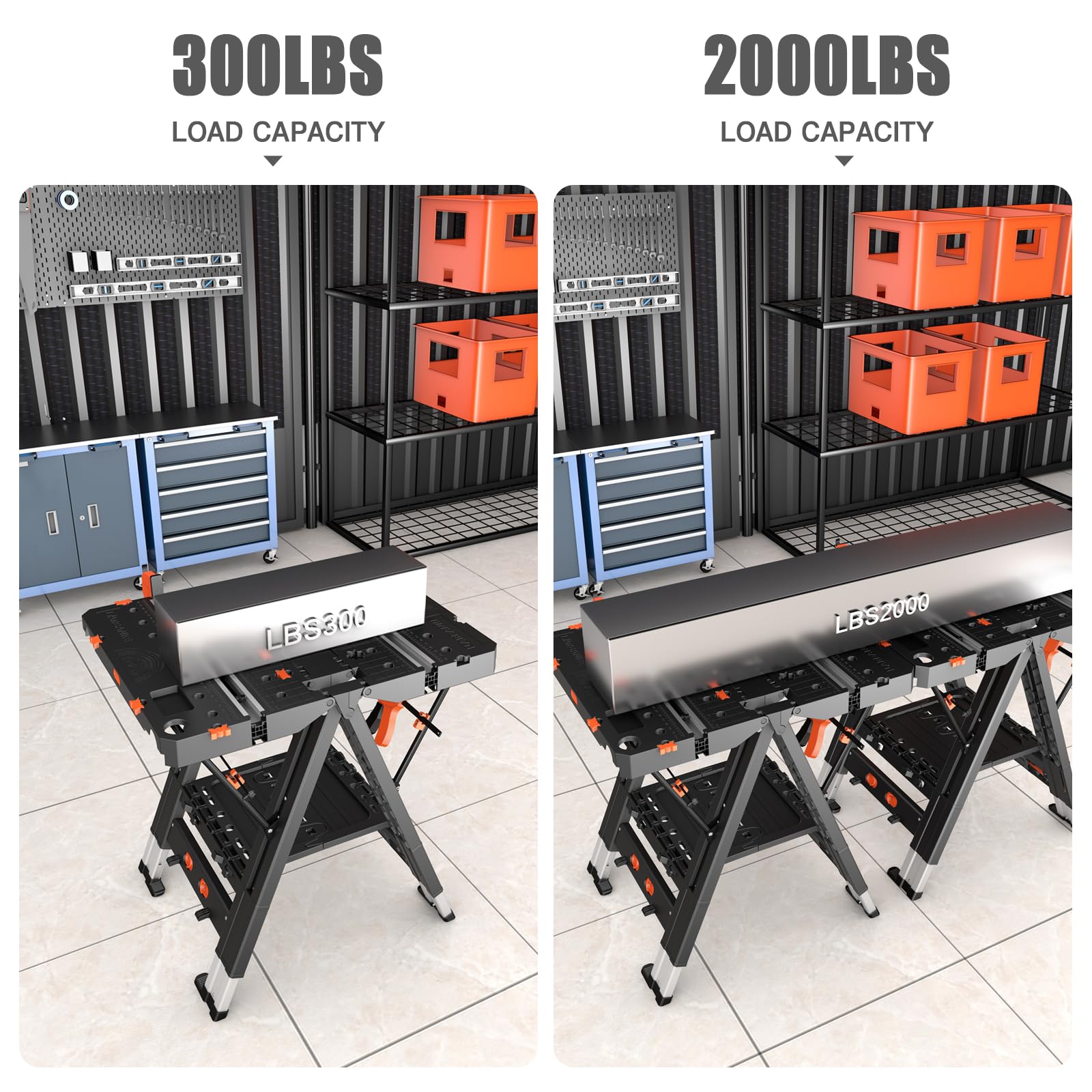 LARBANKE Combined Portable Folding Work Table,2-in-1 Sawhorse & Workbench,Waterproof Workbench with Extra Load Capacity with 8 Woodworking Clamps,8 Connecting Blocks,4 Limit Blocks - WoodArtSupply