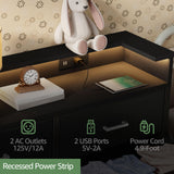BOLUO Black Dresser with LED Light and Charging Station for Bedroom 6 Drawer Dresser with USB Outlet, Fabric Dressers & Chests of Drawers Modern BOLUO