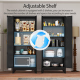 RISTERN Black Metal Storage Cabinet,75" Steel Cabinets for Home Office, Kitchen Pantry Storage Cabinet with Doors and 5 Adjustable Shelves, Tool Cabinets, for Office, Home, Garage, School RISTERN