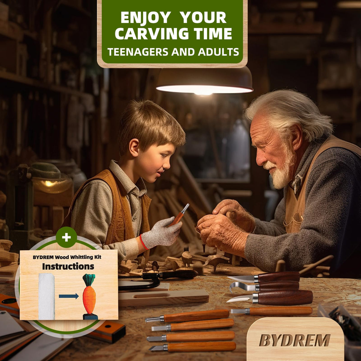 BYDREM Wood Carving Kit, Wood Whittling Kit, Carving Knife Kit, 9 PCS Wood Carving Knifves, 7 PCS Wood Carving Blocks, 12 Colors of Paint, Wood Carving Tools, Complete Wood Whittling Kit for Beginners BYDREM