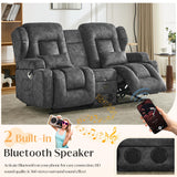 DRMBOOK Loveseat Rocker Recliner Sofa, Velvet Fabric Double Reclining Couches with Console, Manual Reclinable Dual Recliner Chair, RV Movie Theater Seating with USB/Bluetooth Speaker (Velvet Grey) DRMBOOK