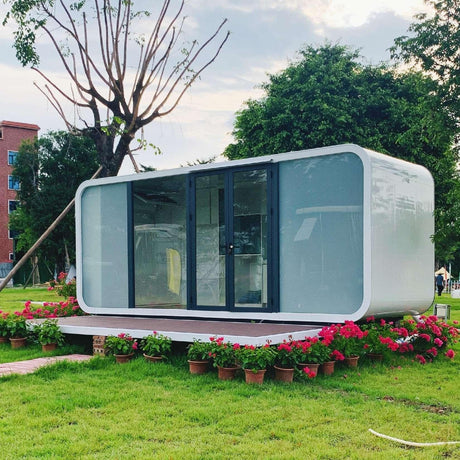 Modern 19FT Prefab Tiny Home, Fully Assembled Modular Pod with Thermal Insulation Stormproof Roof, Quick Tool-Free Setup, Ideal for Office Studio Guest House MAEVIS