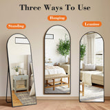 DUMOS Arched Full Length Mirror with Stand 64"x21" Floor Standing Aluminum Frame for Bedroom Body Hanging Leaning Modern Simple Home Decor Shatter-proorf Nano Glass Wall Living Room Cloakroom Black DUMOS