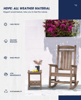 KINGYES HDPE Rocking Chairs Outdoor, Patio Rocking Chairs with 330lbs Support, Smooth Porch Rocker for Deck Lawn Yard, Brown KINGYES