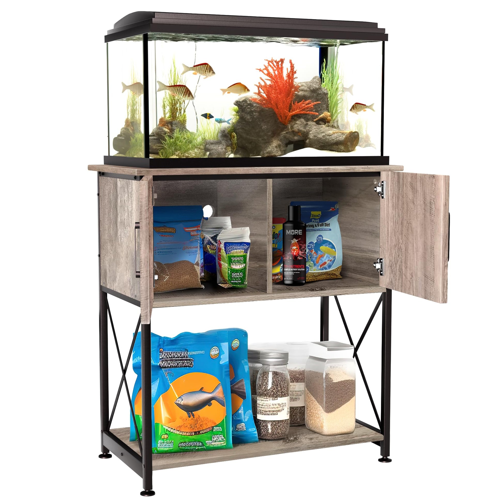 Herture 20-29 Gallon Aquarium Stand Metal Frame Fish Tank Stand with Cabinet Storage, for 20 Gallon Long Aquarium,30.7" L*16.5" W Tabletop,330LBS Capacity Grey PG01YGZ - WoodArtSupply