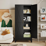 Lusiwry 61" H Metal Kitchen Pantry Storage Cabinet, Freestanding Cupboard with 2 Doors and 3 Adjustable Shelves, Standing Storage for Kitchen, Bathroom, Garage, Dinning Room or Utility Room（Black） Lusiwry