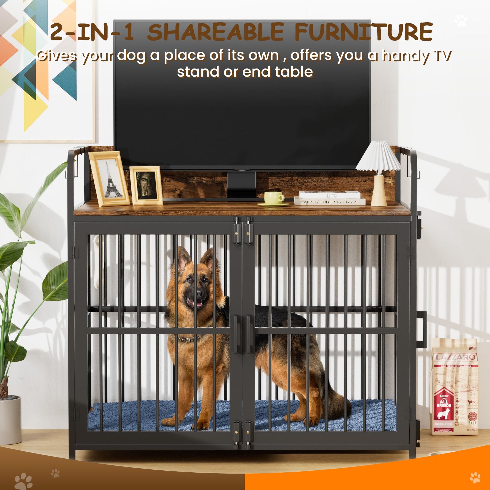 VONZOY Large Dog Crate Furniture for Large Dogs, 43" Wooden Heavy Duty Dog Kennel with Double Doors, Decorative Pet House Dog Crates Side End Table Indoor(43.3" W×27.6" D×28.3" H) - WoodArtSupply