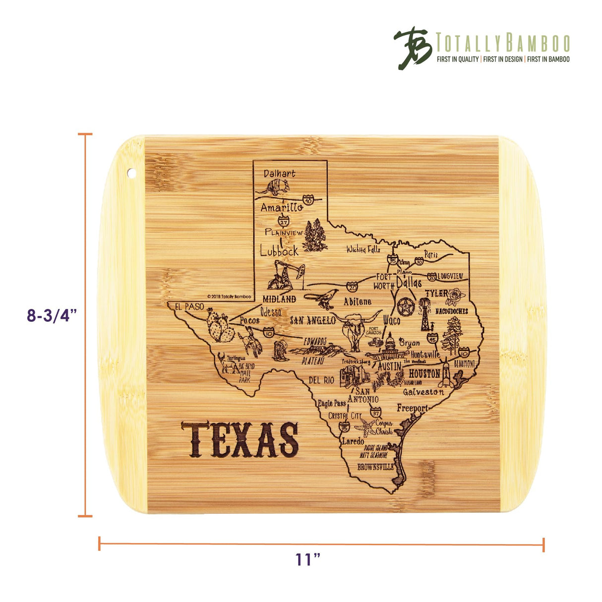 Totally Bamboo A Slice of Life Texas State Serving and Cutting Board, 11" x 8.75" Totally Bamboo