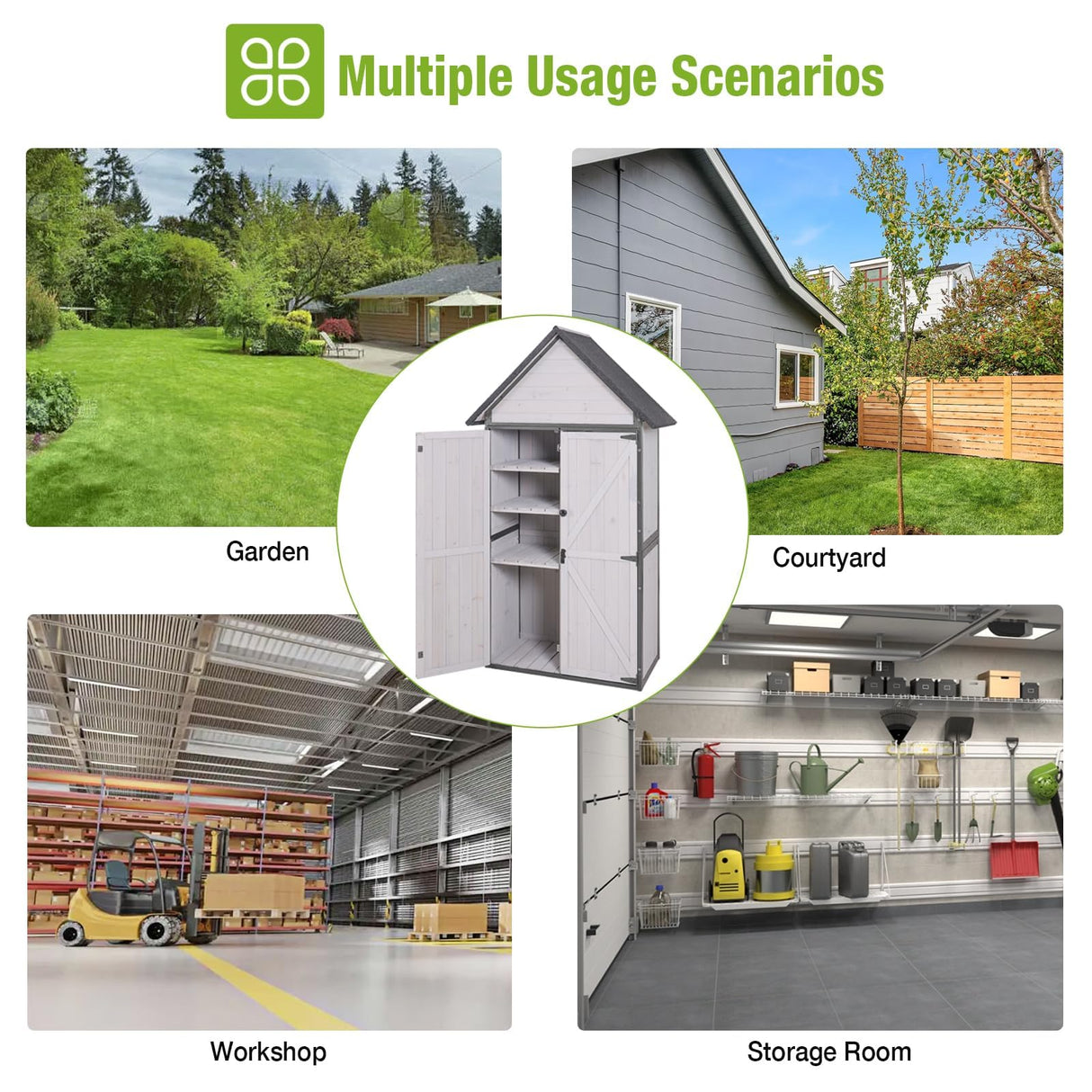 Sheds Outdoor Storage, Wooden Garden Shed with All Around Strong Metal Frame, Large Tool Shed with Floor and Adjustable Shelves, for Backyard Garden Patio Lawn(White) Joyqinchen