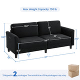 Yaheetech 67" W Fabric Sofa Couch 2 Seater Loveseat Sofa with USB Charging Ports Upholstered Sofa Living Room Office Bedroom, Black Yaheetech