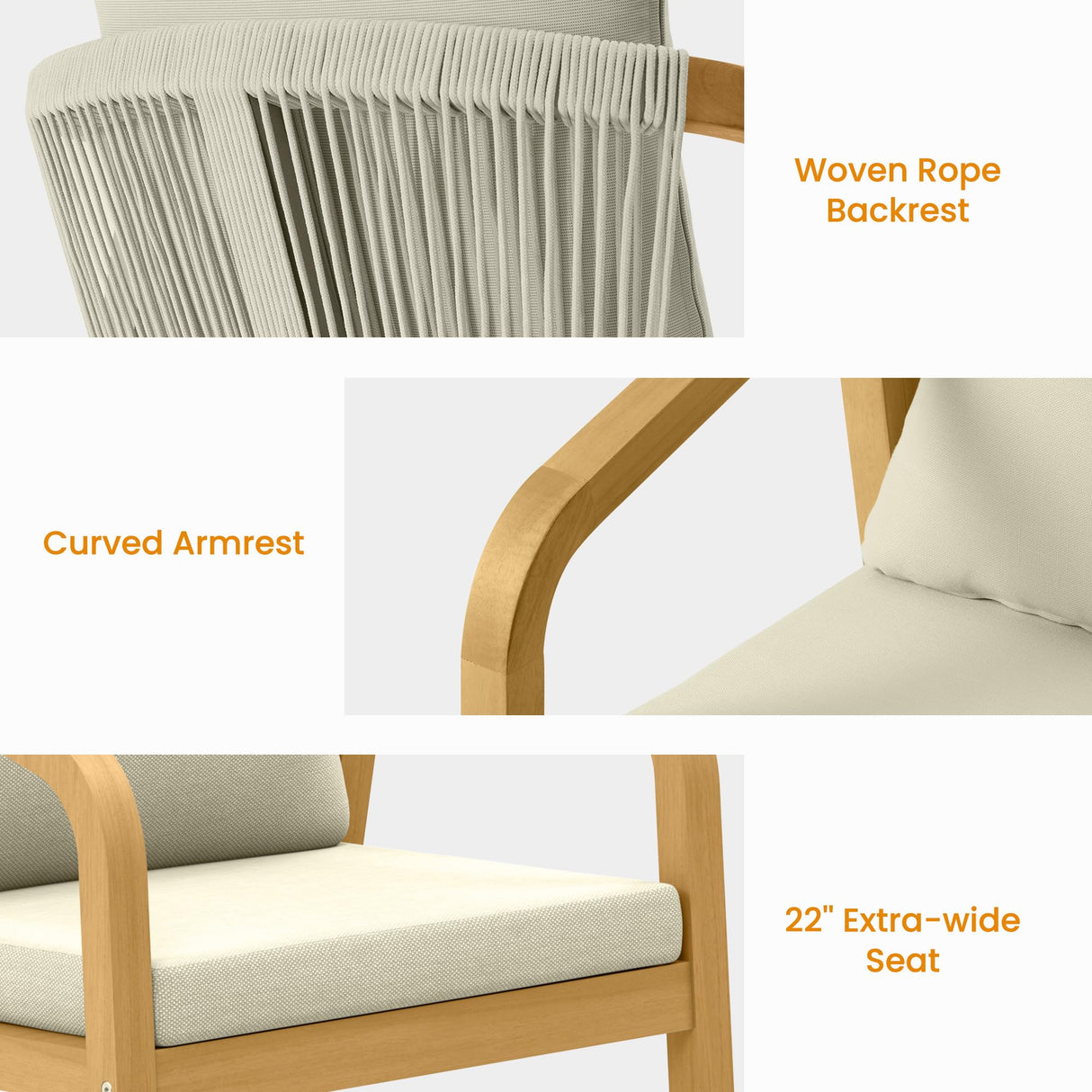 7-Piece Outdoor Dining Set for 6 with 23" Extra Wide Chair and Cushion，Patio Table and Chairs Set with All Acacia Wood Frame, All-Weather PE Rattan Outdoor Patio Furniture Set for Lawn Garden, Beige FansaFurn