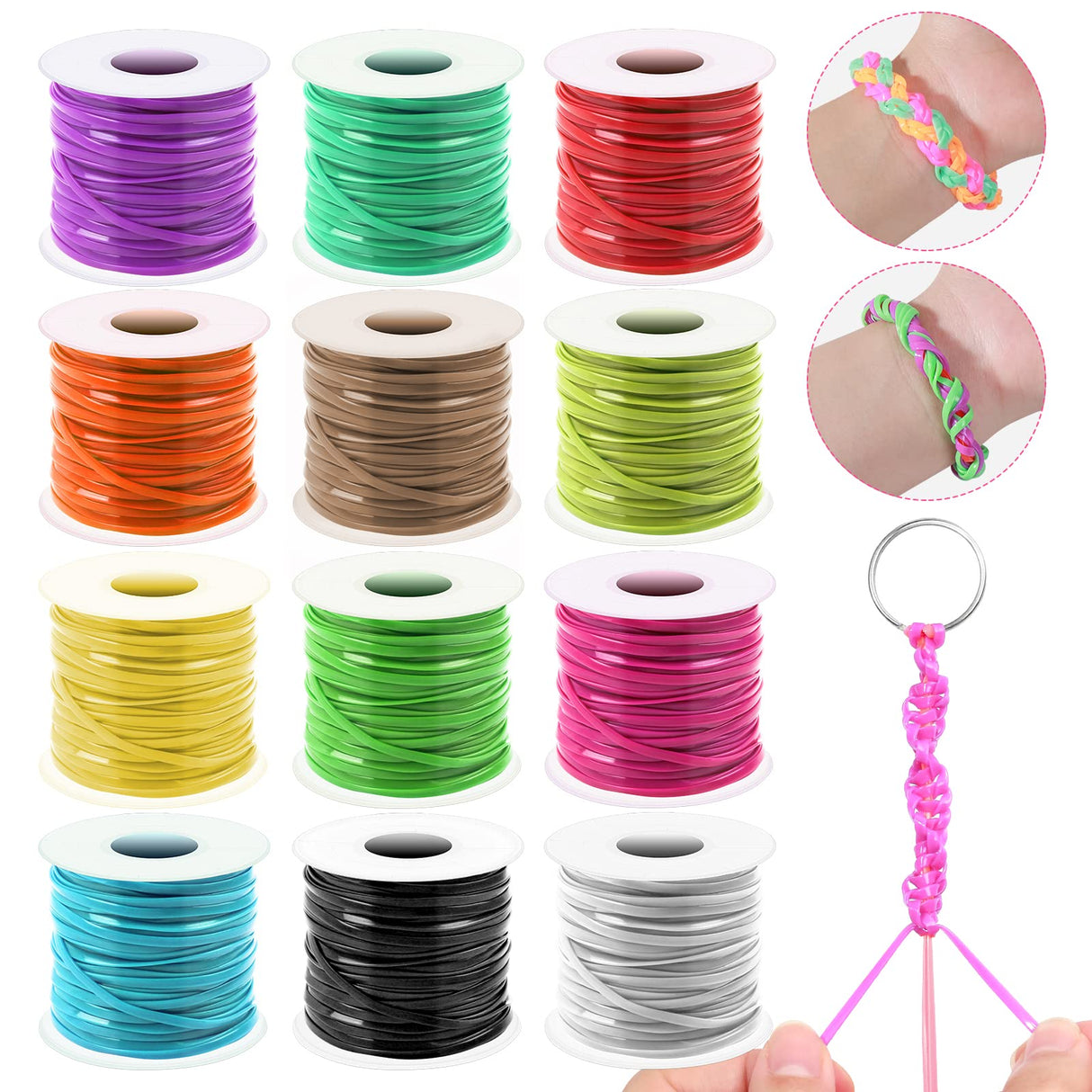 Plastic Lanyard String, Mckanti 12 Packs Plastic Lacing Cord Gimp String Kit for Keychain, Bracelets, Beading and Jewelry Making, DIY Craft Mckanti