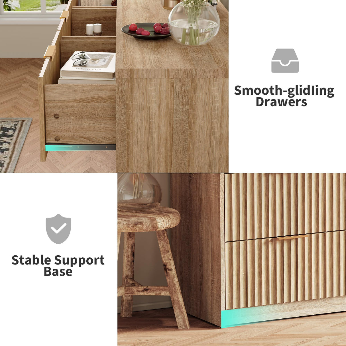 IDEALHOUSE 9 Drawer Dresser for Bedroom, Large Fluted Chest of Drawers, Wood Dressers Storage Organizer, Storage Cabinet for Bedroom Living Room Home Office IDEALHOUSE