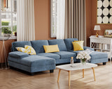 Furmax Sectional Couches for Living Room, U-Shaped Sofa Couch with Linen Fabric, 4 Seat Sofa Set with Double Chaise for Apartment (Fabric, Light Blue) Furmax