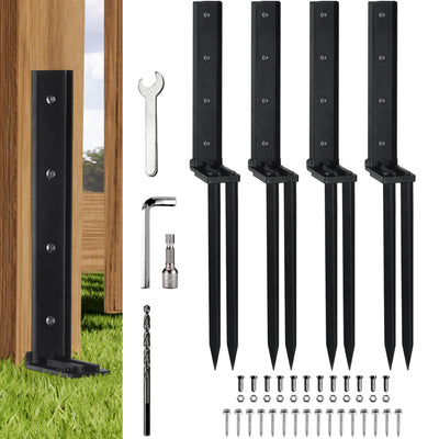 TANIVO 4 Pack Heavy Duty Steel Fence Post Anchor Repair Kit with Adjustable Width Connection and Reinforced Base for Repairing Tilted/Broken Wood Fence Post Support