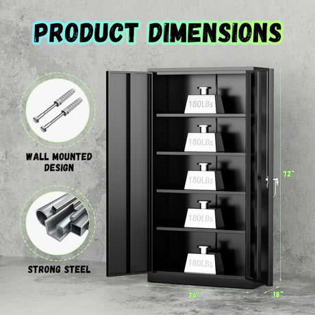 Bonusall Pantry Storage Cabinet with Lock, 72" H Metal Storage Cabinets with 4 Adjustable Shelves, Lockable Steel Cabinet for Home Office, Warehouse，School(Black) Bonusall