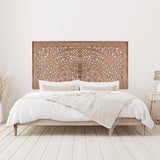 King Wood Headboard | Carved Full Headboard Only | Wooden Headboard Full Size Bed | Wall Mount Headboard King | Full Bed Headboard Panels (Cal King, Sumber, Natural) KultureDeco