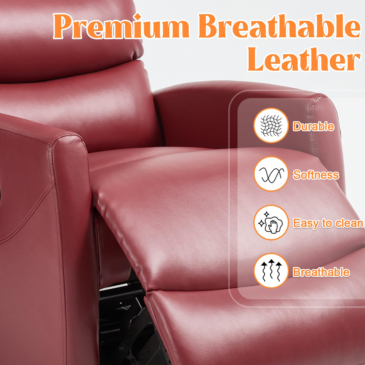 Manual Swivel Rocker Recliner Chair with Massage, Overstuffed Recliner Glider with Vibration Massage and Heat for Nursery, Living Room Reclining Sofa Chair, PU Leather Red Luxlen