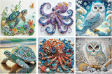 6 Pack Sea Turtle Octopus Owl Animal Special Shape Diamond Art Kits for Adults, 5D Diamond Painting Kits for Beginner, DIY Diamond Crystal Rhinestones Painting Kits for Home Wall Decor Gift 12X12 inch Fairyland JinWenn