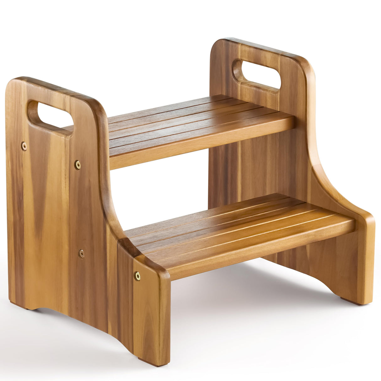 2BHOME Wooden Step Stool, Heavy Duty Two-Step Stool for Adults with Built-in Handle, Wooden Stepping Stool with 500Lbs Capacity for Kitchen & Bathroom, Non-Slip Wood Bedside Bed Steps for High Beds 2BHOME