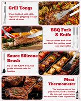 28PCS Stainless Steel BBQ Grill Accessories Set, Grilling Gifts for Men Birthday Father's Day, Portable Multifunction Grilling Utensils Tools Kit with Storage Bag for Outdoor Grill Camping BBQ Party MUYFIO