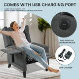 Vaztrlus Gray Manual Recliner Chair with Foldable Side Table USB Charger Wingback Tufted, Wall Hugger Recliners for Small Spaces, Living Room, Bedroom Inexpensive Lazy Boy Style Recliner Vaztrlus