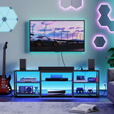 HOOBRO LED TV Stand for 75 Inch TVs with Charging Station, Gaming Entertainment Center with 3-Tier Open Storage, Long 63” Media TV Console Table, TV Stand for Living Room, Bedroom, Black BB21UDDS01 HOOBRO