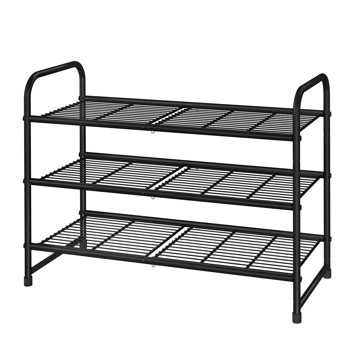 Simple Trending 3 Tier Stackable Shoe Rack, Expandable Adjustable Shoe Shelf Storage Organizer, Wire Grid, Black Simple Trending