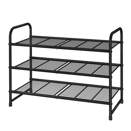 Simple Trending 3 Tier Stackable Shoe Rack, Expandable Adjustable Shoe Shelf Storage Organizer, Wire Grid, Black Simple Trending