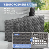 10 Pieces Patio Sectional Furniture Set with 44" Propane Fire Pit Table, 60000BTU Wicker Outdoor Sectional Coversation Set, Thick Cushion Deep Seat, Outdoor Furniture for Porch,Backyard,Deck (Grey) ABCASA