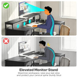 SUPERJARE 53 inch Reversible L Shaped Desk with LED Lights & Power Outlets, Computer Desk with Shelves & Monitor Stand, Gaming Desk with Drawer, Home Office Desk Corner Desk, Black SUPERJARE