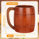 2 Pieces 17 oz Wooden Beer Mugs Wood Drinking Cup Wood Beer Stein Tankard Mug Tea Cup Barrel Mug Craft Tankard Wooden Drinkware with Handle for Tea Water Milk Men Women Coffee Travel Outdoor Suclain