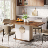 Tribesigns 55" Rectangular Dining Table for 4 to 6 People, Farmhouse Wood Dinner Table for Kitchen, Dining Room & Living Room, Oak Brown & White Tribesigns