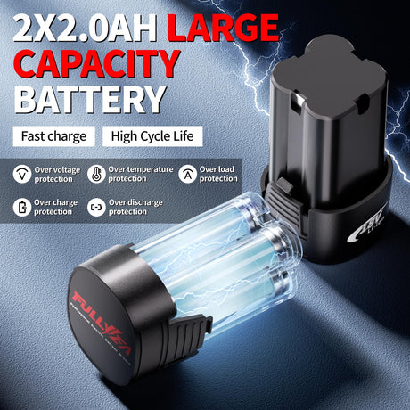 FULLYEA Electric Ratchet Wrench Set, 550 RPM Cordless Ratchet Wrench, 3/8" 18V Power Ratchet Tools with Variable Speed, LED Light, 7 Sockets, 2 Packs 2.0Ah Lithium-Ion Battery and Fast Charger FULLYEA