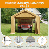 GAOMON 10x20 Ft Carport Heavy Duty Canopy, Portable Garage with Removable Sidewalls Doors & Windows, All Season Waterproof Tarp Outdoor Storaeg Shed for Car Truck Boat Party, Khaki GAOMON