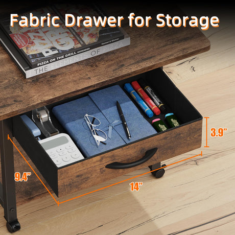 YAOHUOO 22"x15" Large Printer Stand with Storage Drawer, 2-Tier Under Desk Printer Table for Home Office, Printer Cart fit Fax Machine/3D Printer/Scanner(Brown) YAOHUOO