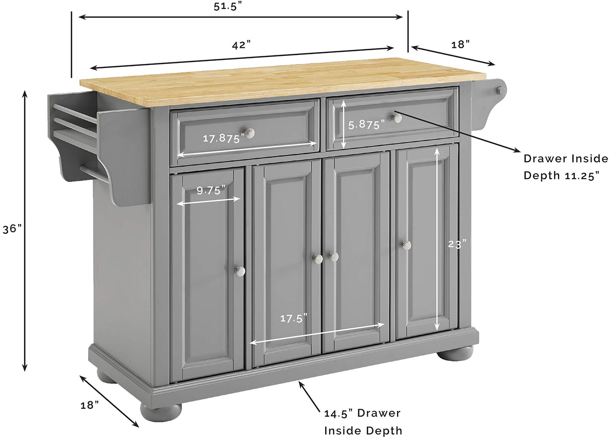Crosley Furniture Full Size Wood Top Rolling Kitchen Island Storage Cart, Microwave Stand, Spice Rack, Gray Crosley Furniture