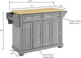 Crosley Furniture Full Size Wood Top Rolling Kitchen Island Storage Cart, Microwave Stand, Spice Rack, Gray Crosley Furniture