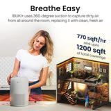 MIKO Air Purifier for Bedroom with 3-in-1 HEPA Filter & Sleep Mode, Whisper Quiet, Covers Up to 1200 ft, Smart Wi-Fi App Control - Removes Smoke, Allergens, Pets Hair, Dust, Odors, Pollutants MIKO