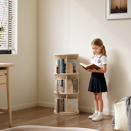 ZeeFu Rotating Bookshelf, 3 Tier 360° Spinning Bookcase Lazy Susan Tower, Multi-Functional Standing Book Shelf Storage Round Carousel for Kids&Adults, Bedroom, Living Room, Study Room, Small Space ZeeFu