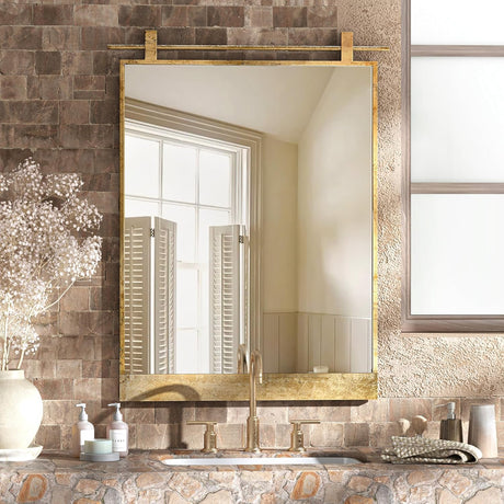NXHOME Gold Bathroom Mirror 20" x 28" Brushed Gold Rustic Rectangle Metal Framed Barn Door Farmhouse Bathroom Vanity Mirror for Over Sink, Foyer Entryway Decor NXHOME