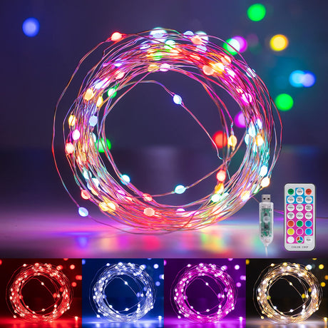 Minetom Fairy Lights Color Changing - 33FT 100 LED String Lights with Remote,11 Modes, USB Fairy Lights Indoor, Twinkle Christmas Fairy Light for Bedroom Indoor Classroom Minetom