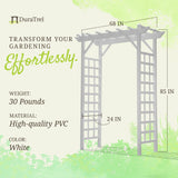 Dura-Trel Providence Arbor, 64 by 85 Inch PVC Patio Garden Arch, Outdoor Lattice Frame Decoration or Trellis for Climbing Plants, White DuraTrel