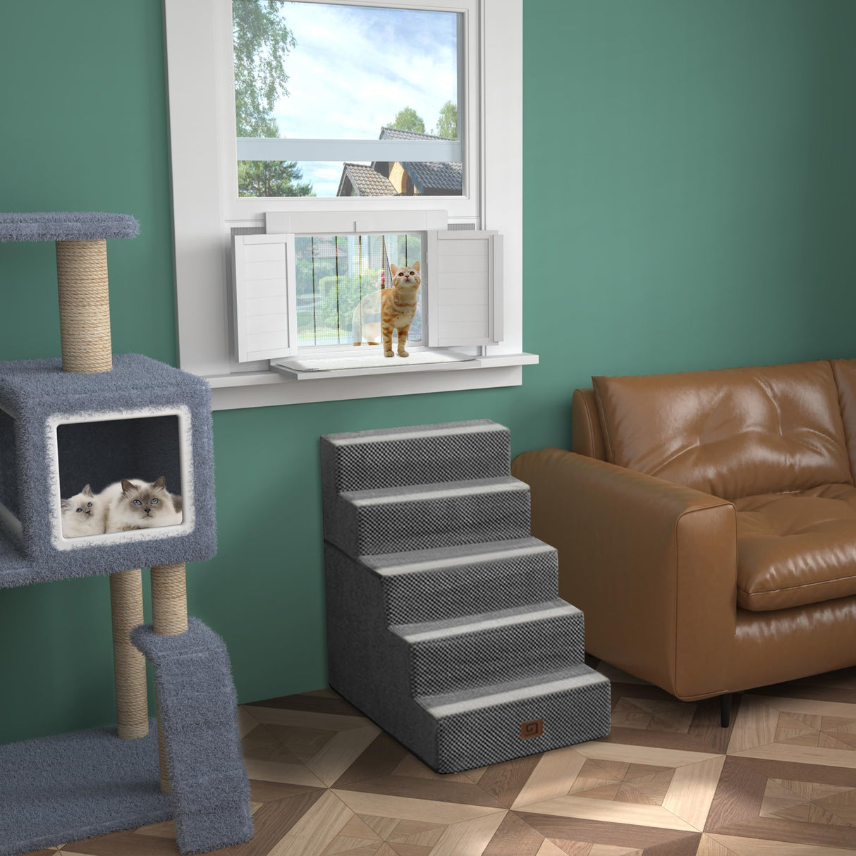 Cat Window Box, Universal Cat Window Perch Catio with Waterproof Transparent Top Fits Double Hung Frames 24" to 42.5" Wide, for Sunbathing, Napping & Nature Viewing GDLF